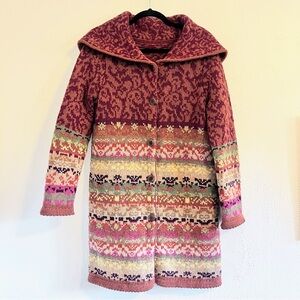 Multicolor Knit Button-Up Coat tags removed. Lambswool.